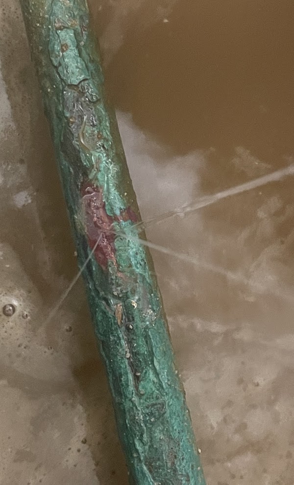 Leak discovered in a corroded copper pipe